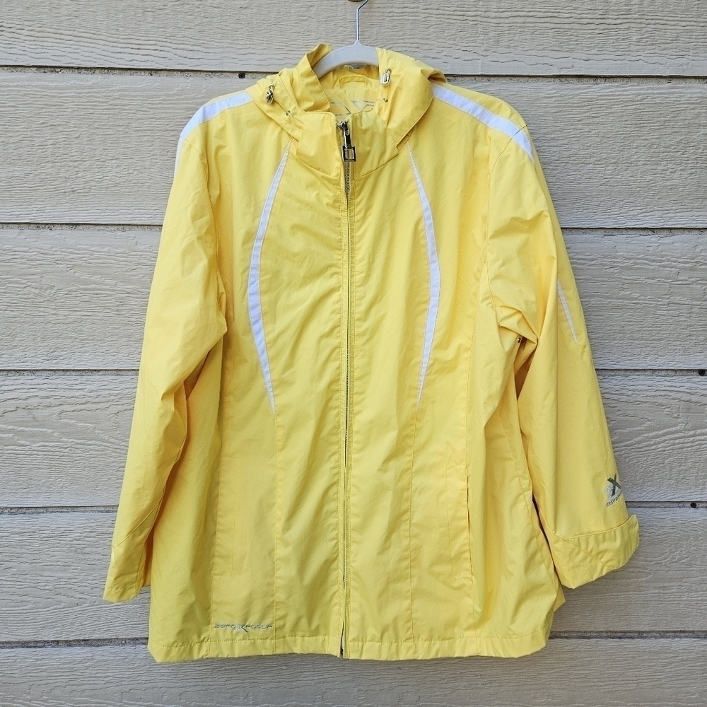 ZeroXposur yellow rain coat windbreaker removable hood 1X